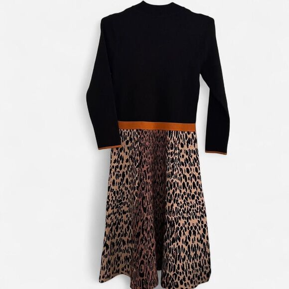 Eliza J old money knit Animal Print Fit & Flare Sweater Dress S - Picture 4 of 8